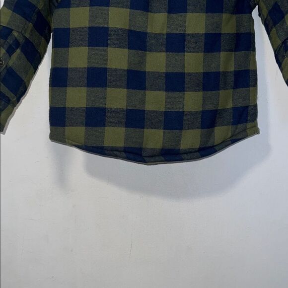 7 FOR ALL MANKIND Olive Green and Navy Buffalo Check Flannel Overshirt- 4T NWT! - Picture 6 of 11